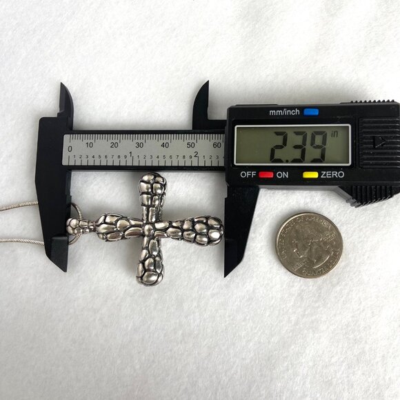 Sterling Silver 925 RB Chunky Pebbled Dot Pattern Cross Pendant Necklace 24" - Picture 14 of 16